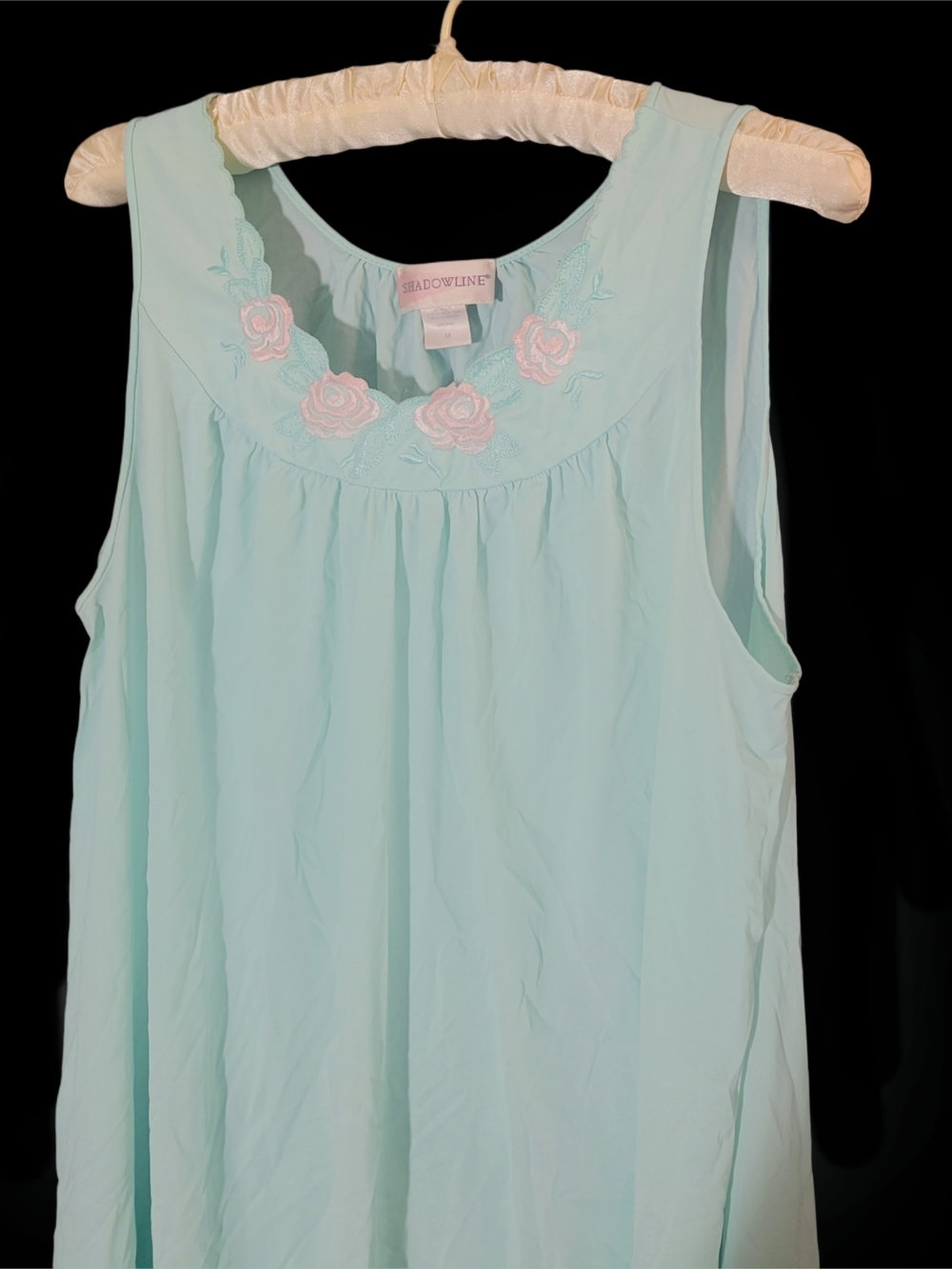 Vintage Shadowline Lightweight Nylon Nightgiwn Pink Rose Embroidery Sz M - Picture 5 of 6
